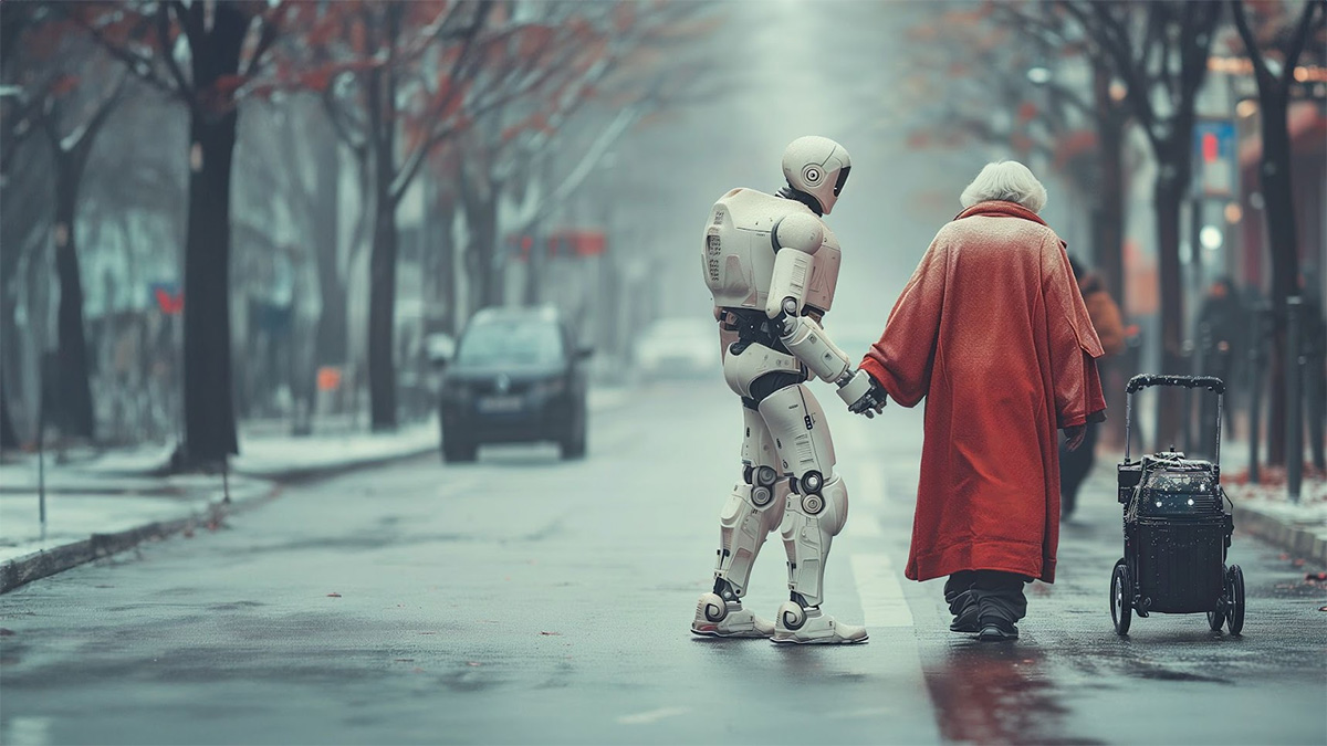 Woman with robot